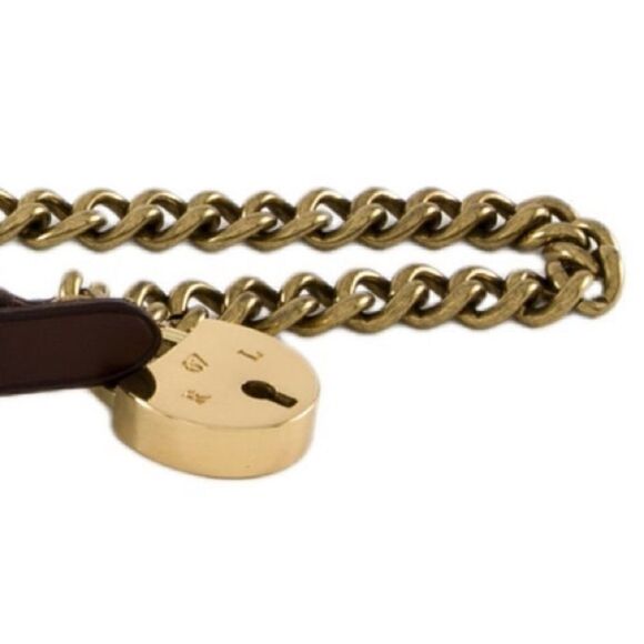 Ralph Lauren * Polished Brass Link Lock Charm Dog Collar Necklace/Bracelet/Belt - Picture 11 of 16